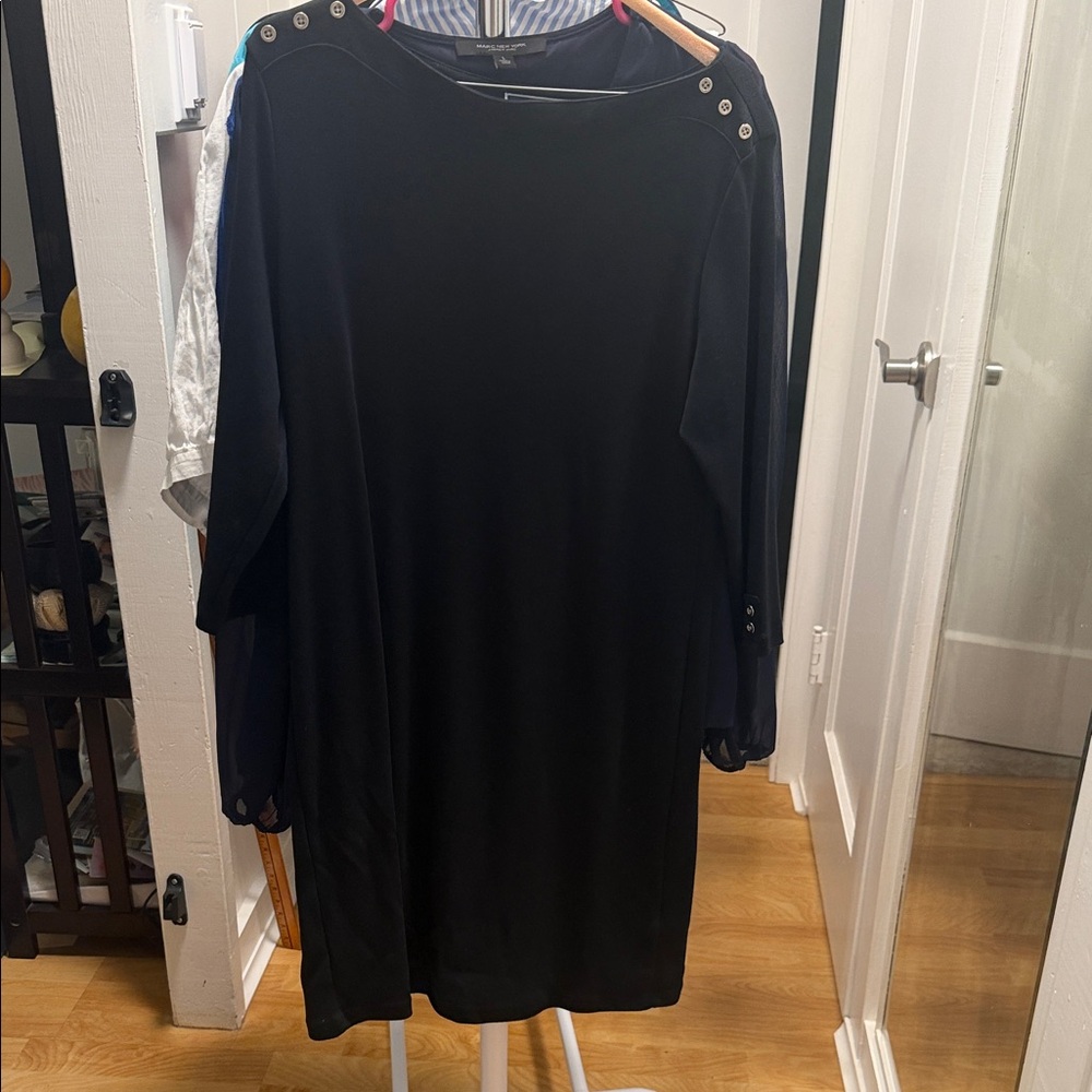 Karen Scott Sport Black Long Sleeve Dress with Button Accents